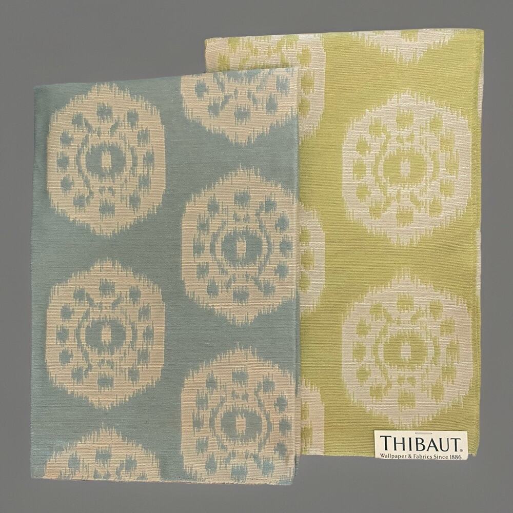 Thibaut Circle Ikat Linen Blend Upholstery Samples 25”x25” Sea Glass Apple Green